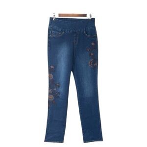 JAG Jeans Embroidery High Rise Straight Leg Flowers Jegging Jeans Pull-On 6/28